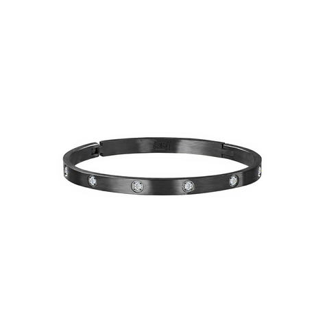 BG308B B.Tiff 8-Stone Black Anodized Stainless Steel Star Bangle Bracelet
