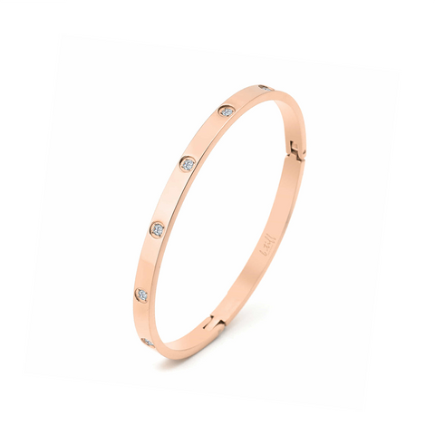 BG308RG B.Tiff 8-Stone Matte Rose Gold Plated Stainless Steel Star Bangle Bracelet