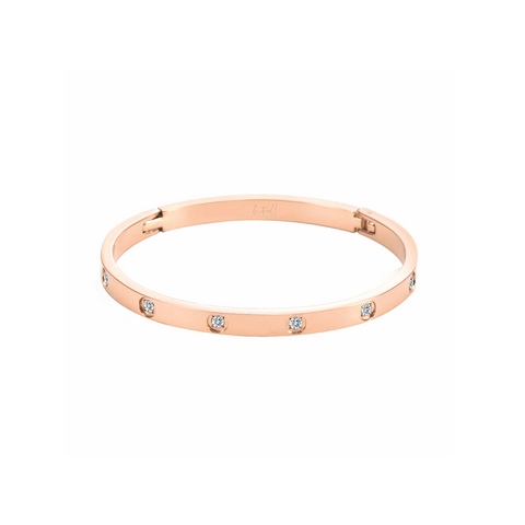 BG308RG B.Tiff 8-Stone Matte Rose Gold Plated Stainless Steel Star Bangle Bracelet