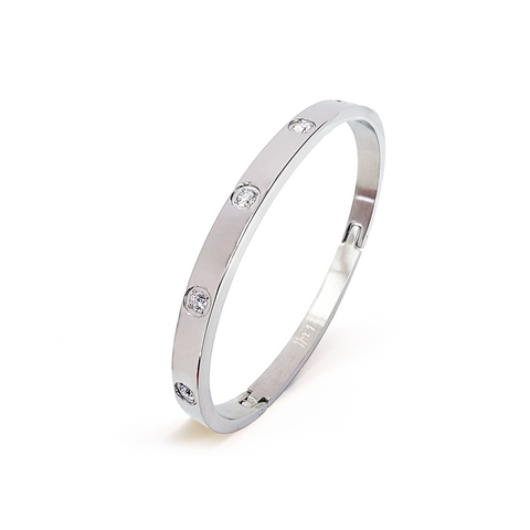 BG308WP B.Tiff High Polish 8-Stone Stainless Steel Star Bangle Bracelet