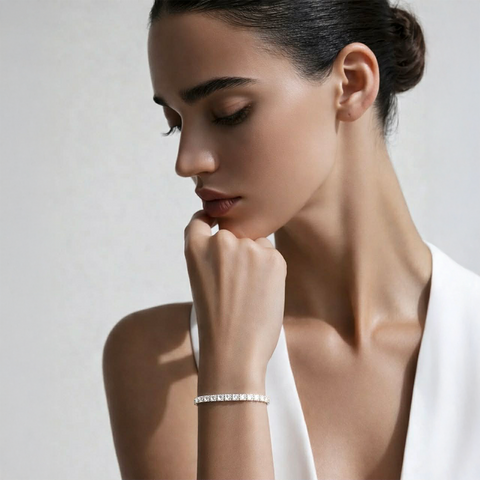 BG404W B.Tiff Princess Cut 5mm Tennis Stainless Steel Bracelet