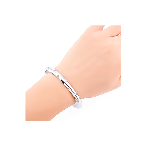 BG608W B.Tiff 8-Stone Starlight High Polish Stainless Steel Pave Adjustable Bangle Cuff