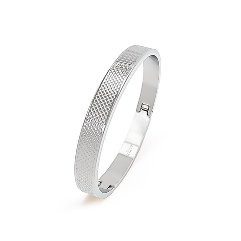 BG800W B.Tiff Simplicity Cross Hatch Stainless Steel Bangle Bracelet