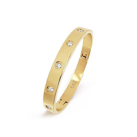 BG808GP B.Tiff 8-Stone Bold High Polish Gold Plated Stainless Steel Bangle Bracelet