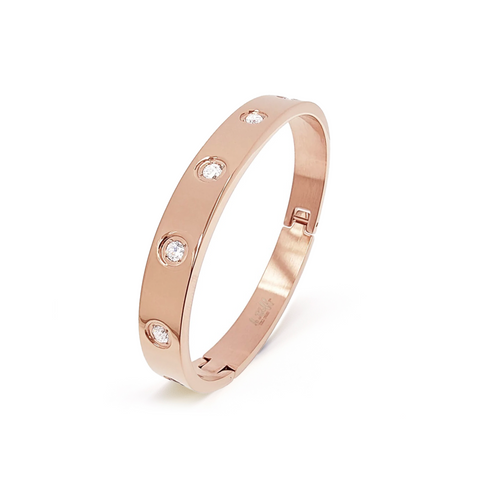 BG808RGP B.Tiff 8-Stone High Polish Bold Rose Gold Plated Stainless Steel Bangle Bracelet