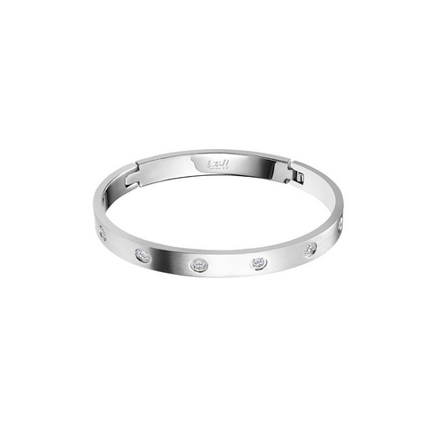 BG808WP B.Tiff 8-Stone Bold High Polish Stainless Steel Bangle Bracelet