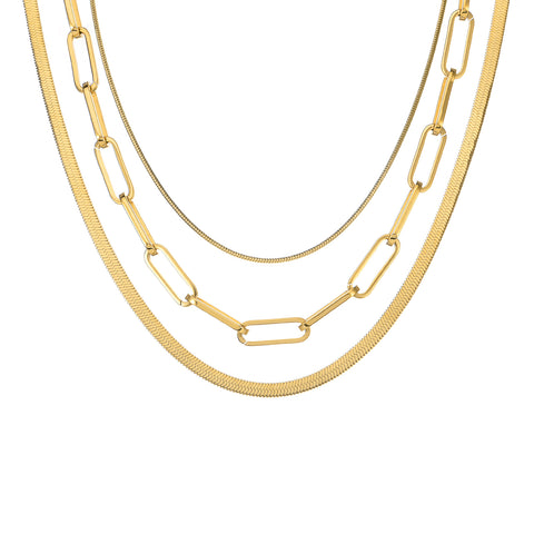 C001G B.Tiff Gold Plated Octagonal Herringbone Stainless Steel Chain Necklace