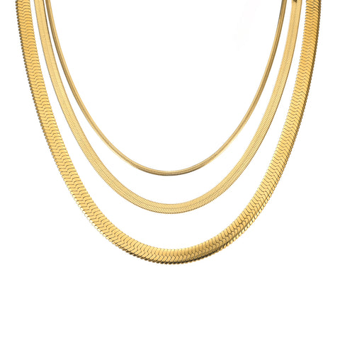 C006G B.Tiff 6mm Gold Plated Herringbone Stainless Steel Chain Necklace