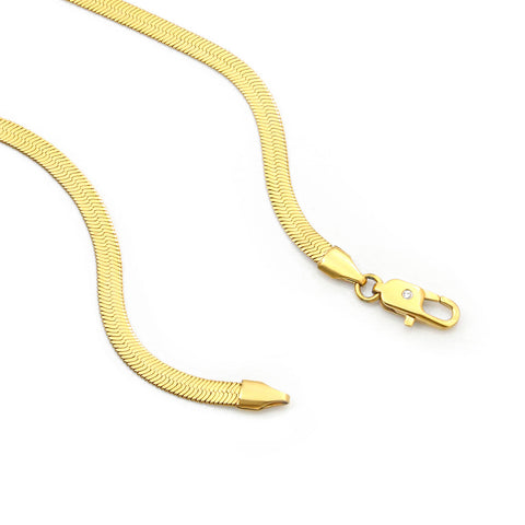 C004G B.Tiff 4mm Gold Plated Herringbone Stainless Steel Chain Necklace
