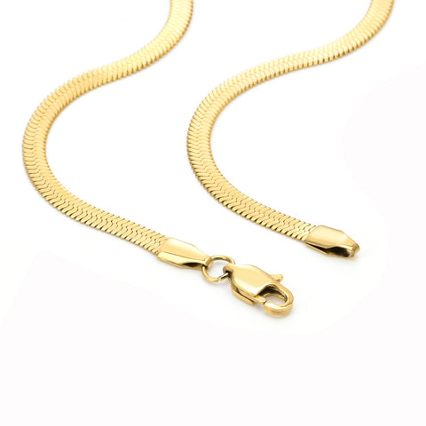 C004G B.Tiff 4mm Gold Plated Herringbone Stainless Steel Chain Necklace