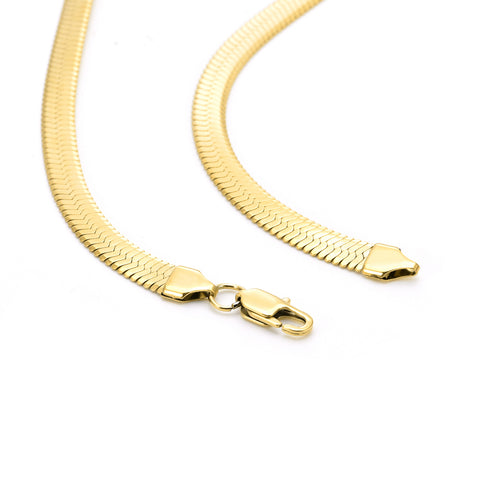 C006G B.Tiff 6mm Gold Plated Herringbone Stainless Steel Chain Necklace