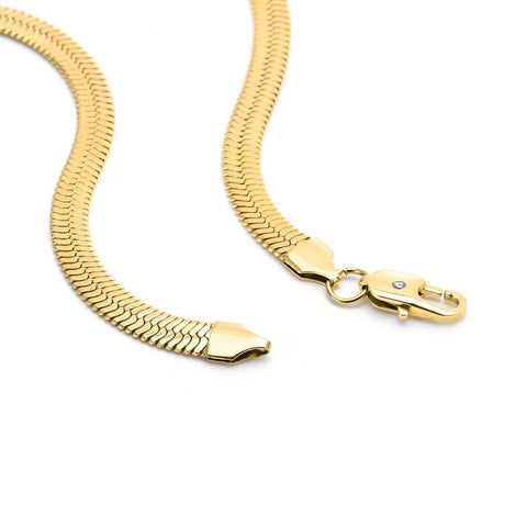 C006G B.Tiff 6mm Gold Plated Herringbone Stainless Steel Chain Necklace