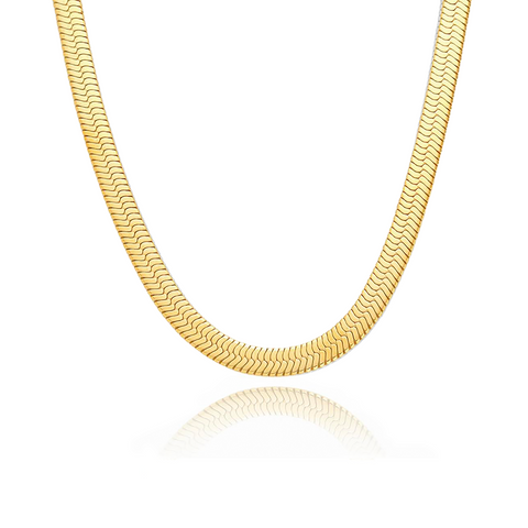 C006G B.Tiff 6mm Gold Plated Herringbone Stainless Steel Chain Necklace