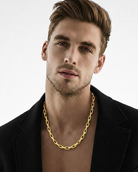 C010G B.Tiff Gold High Polish Edge Paperclip Link Stainless Steel Necklace