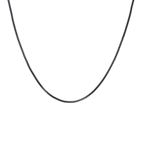 C012B B.Tiff Round Box Black Anodized Stainless Steel Chain Necklace