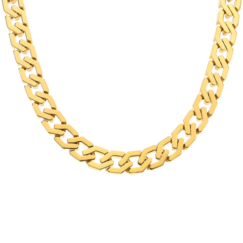 C100G B.Tiff 18K Gold Plated Angular Cuban Link Stainless Steel Chain Necklace