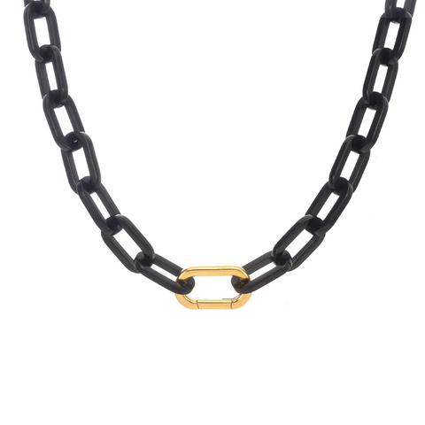 C200BG B.Tiff Gold Clasp Paperclip Anodizd Black Stainless Steel Chain Necklace