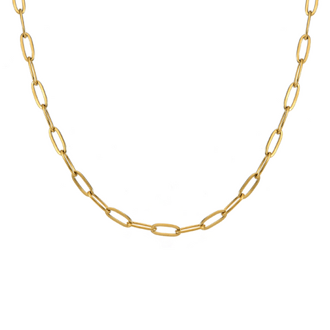 C400G B.Tiff Gold Plated Stainless Steel 2 Clasps Oval Paperclip Link Chain Necklace