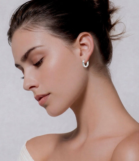 ER305W B.Tiff 18-Stone Pave Stainless Steel Hoop Earrings