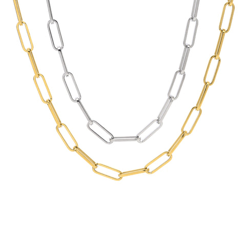 C860G B.Tiff "Jemma" Flat Long Adjustable Link Gold Plated Stainless Steel Necklace