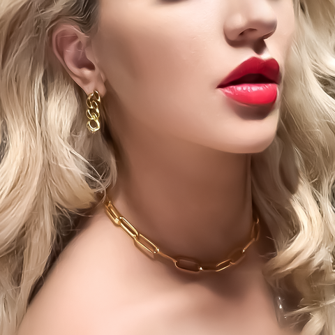 C860G B.Tiff "Jemma" Flat Long Adjustable Link Gold Plated Stainless Steel Necklace