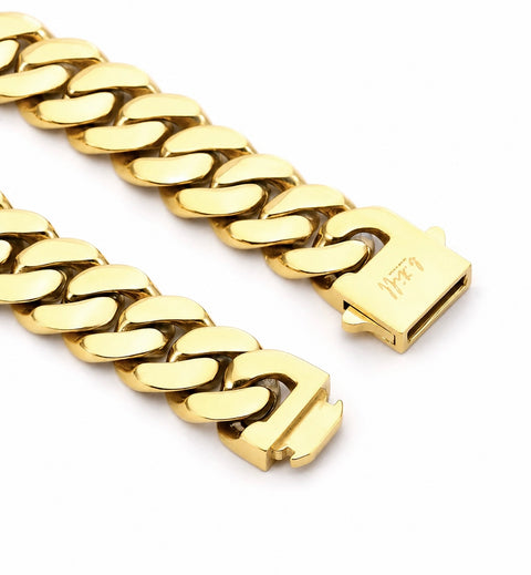BG160G B.Tiff Flat Cuban Link Gold Plated Stainless Steel Bracelet