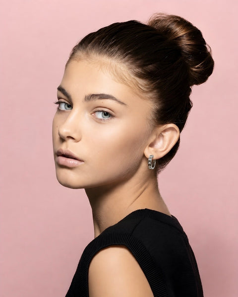 ER408W B.Tiff Pavé 16-Stone Stainless Steel Hoop Earrings