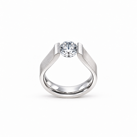 RG091W B.Tiff 1 ct Round Stainless Steel Solitaire Curved Edge Engagement Ring