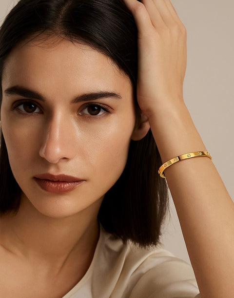 BG308GP B.Tiff 8-Stone High Polish Gold Plated Stainless Steel Star Bangle Bracelet