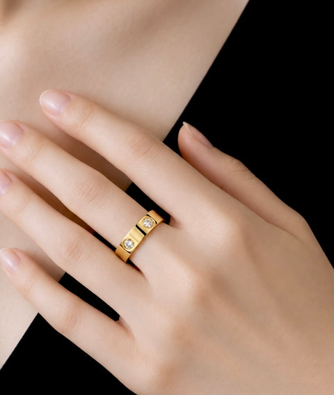 RG808G B.Tiff 8-Stone Bold Gold Plated Stainless Steel Ring