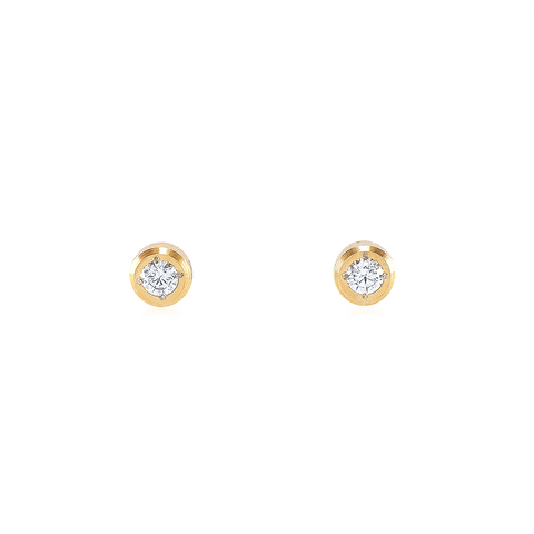 ER002G B.Tiff Pave Gold Plated Stainless Steel Solitaire Stud Earrings