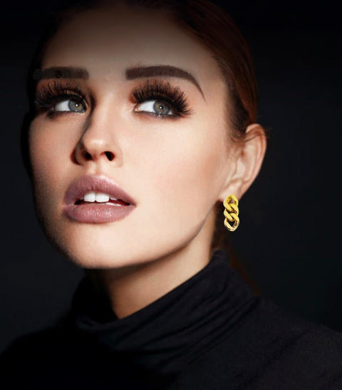 ER160G B.Tiff High Polish Gold Plated Cuban Link Stainless Steel Earrings