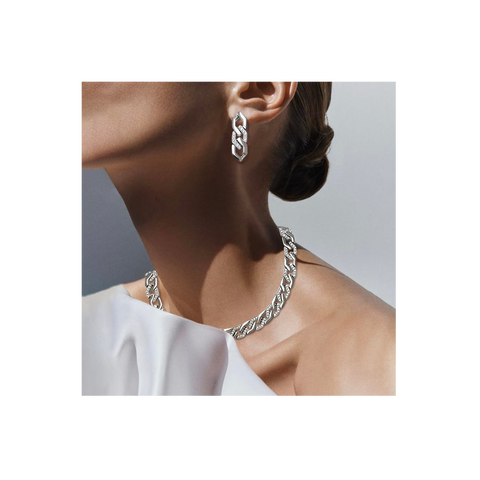 ER200W B.Tiff Pavé High Polish Flat Angular Cuban Link Stainless Steel Earrings