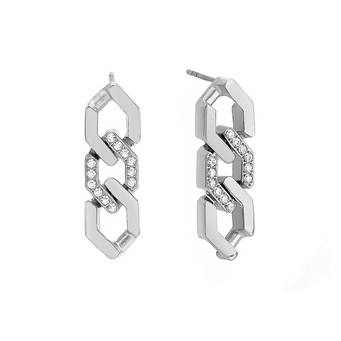 ER200W B.Tiff Pavé High Polish Flat Angular Cuban Link Stainless Steel Earrings