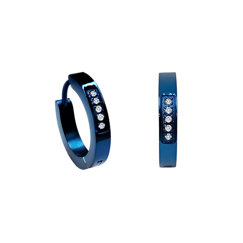 ER305BL B.Tiff 10-Stone Pave Blue Plated Stainless Steel Hoop Earrings