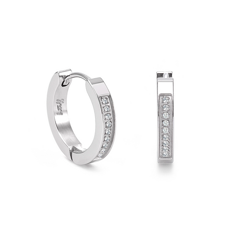 ER305W B.Tiff 18-Stone Pave Stainless Steel Hoop Earrings