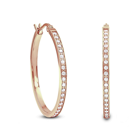 ER312RG B.Tiff Pave 42-Stone Classic Rose Gold Plated Stainless Steel Medium Hoop Earrings