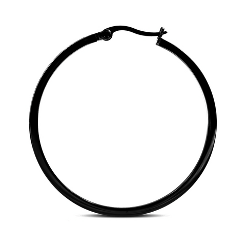 ER317B B.Tiff Pave 42-Stone Classic Black Anodized Stainless Steel Medium Hoop Earrings