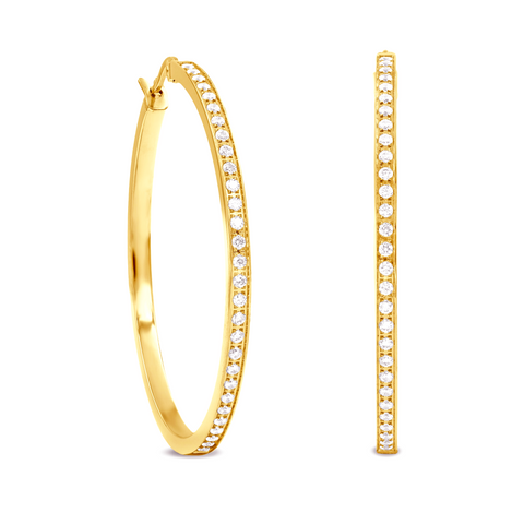 ER317G B.Tiff Pave 58-Stone Classic Gold Plated Stainless Steel Large Hoop Earrings