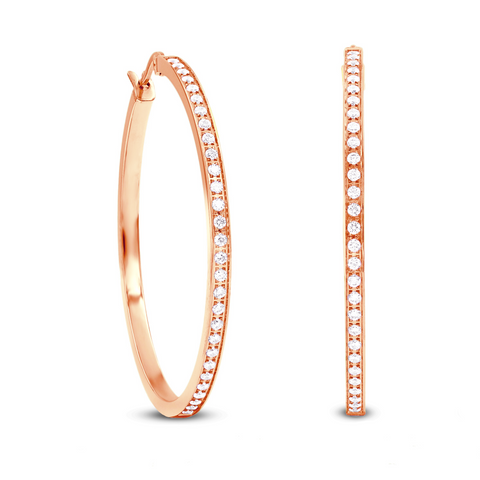 ER317RG B.Tiff Pave 58-Stone Classic Rose Gold Plated Stainless Steel Large Hoop Earrings