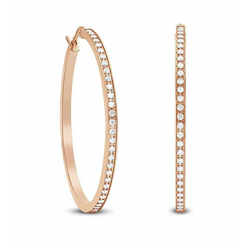 ER317RG B.Tiff Pave 58-Stone Classic Rose Gold Plated Stainless Steel Large Hoop Earrings