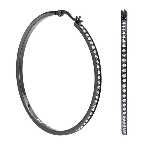 ER322B B.Tiff Pave 146-Stone Big Black Anodized Stainless Steel Hoop Earrings