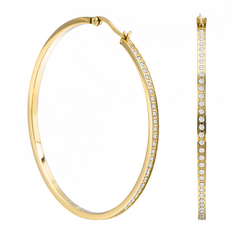 ER322G B.Tiff Pave 146-Stone Big Gold Plated Stainless Steel Hoop Earrings