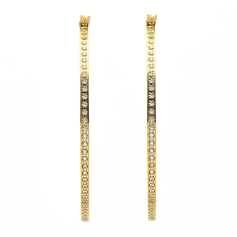 ER322G B.Tiff Pave 146-Stone Big Gold Plated Stainless Steel Hoop Earrings