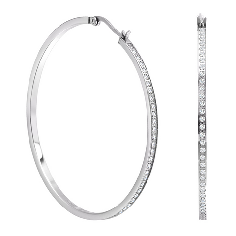 ER322W B.Tiff Pave 146-Stone Big Stainless Steel Hoop Earrings