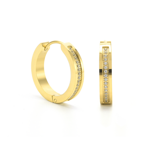 ER411G B.Tiff Pave 34-Stone Gold Plated Stainless Steel Hoop Earrings