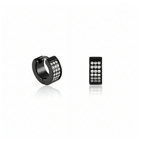 ER418B B.Tiff Pave Black Stainless Steel Huggie Earrings