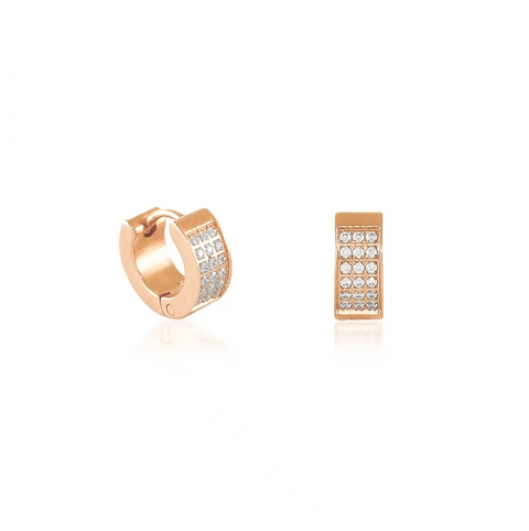 ER418RG B.Tiff Pave Rose Gold Plated Stainless Steel Huggie Earrings