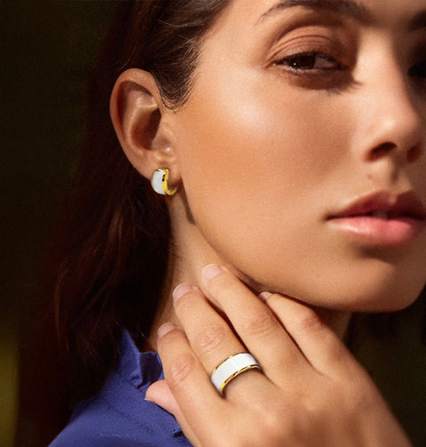 ER800GW B.Tiff White Enamel 18K Gold Plated Stainless Steel Earrings