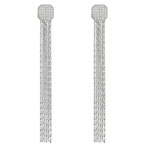 ER808W B.Tiff Pavé Hex Tassel Stainless Steel Earrings